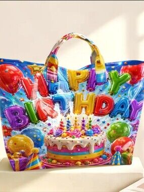 Happy Birthday Balloon Cake Handbag Colorful Tote